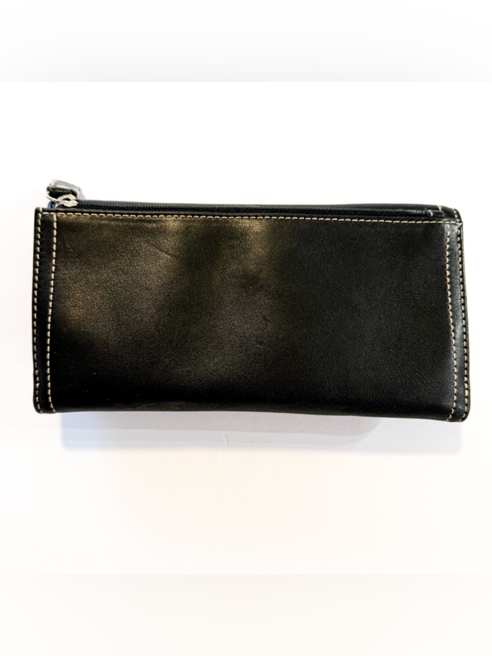 Coach Black Leather Long Wallet Pink Interior Snap Closure Checkbook Style - Picture 2 of 11